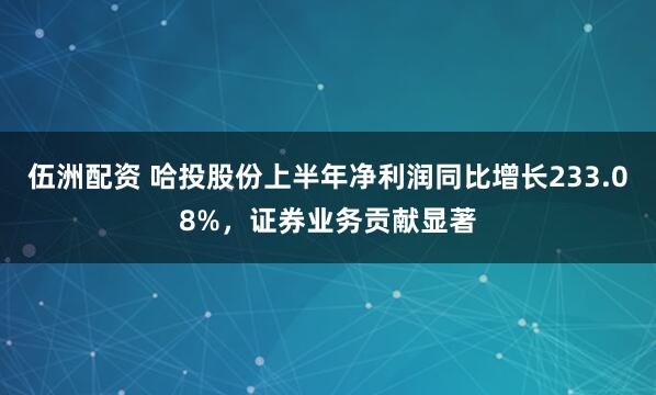 伍洲配资 哈投股份上半年净利润同比增长233.08%，证券业务贡献显著